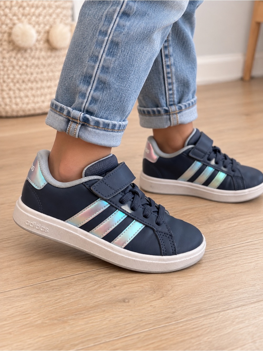 adidas Grand Court 2.0 Kids Navy Iridescent Sneakers Size 12T